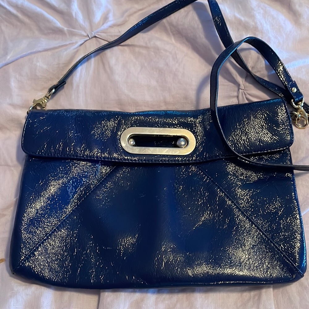 Royal blue patent leather hobo shoulder bag